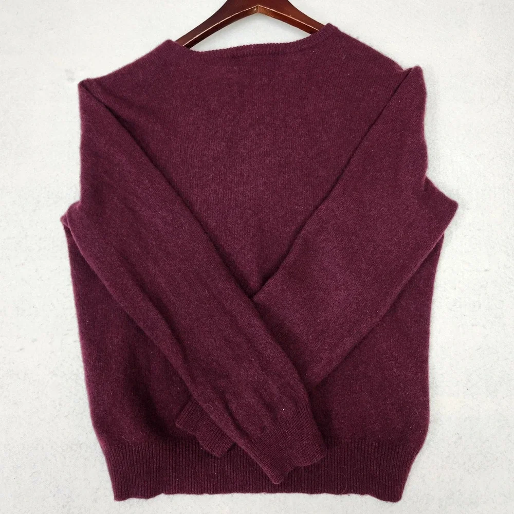Polo Ralph Lauren 100% Lambswool Sweater Burgundy V Neck Green Pony Knit XL